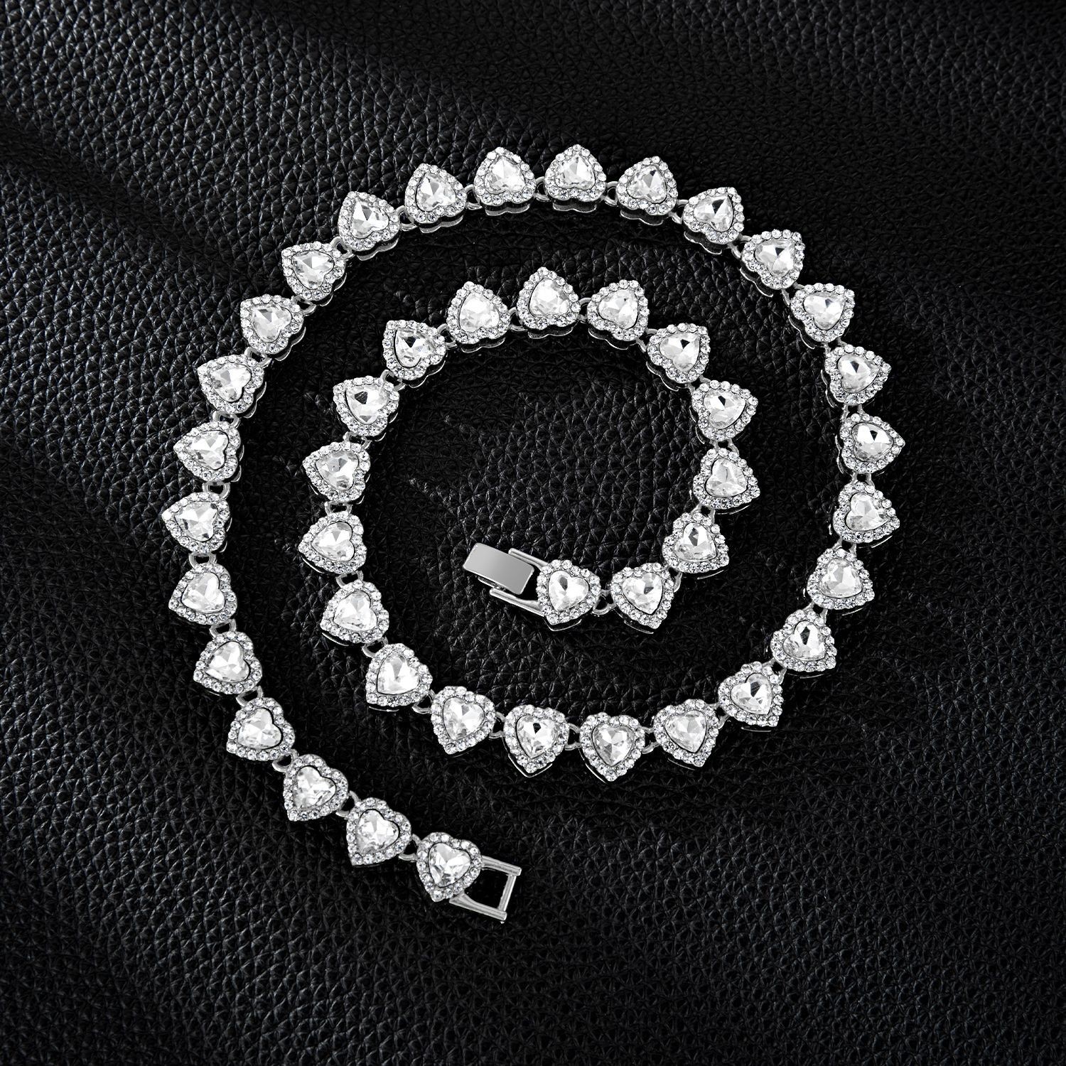 14K Gold Heart Jewelry Set Zirconia Heart Link Unisex Stack Necklace Bracelet