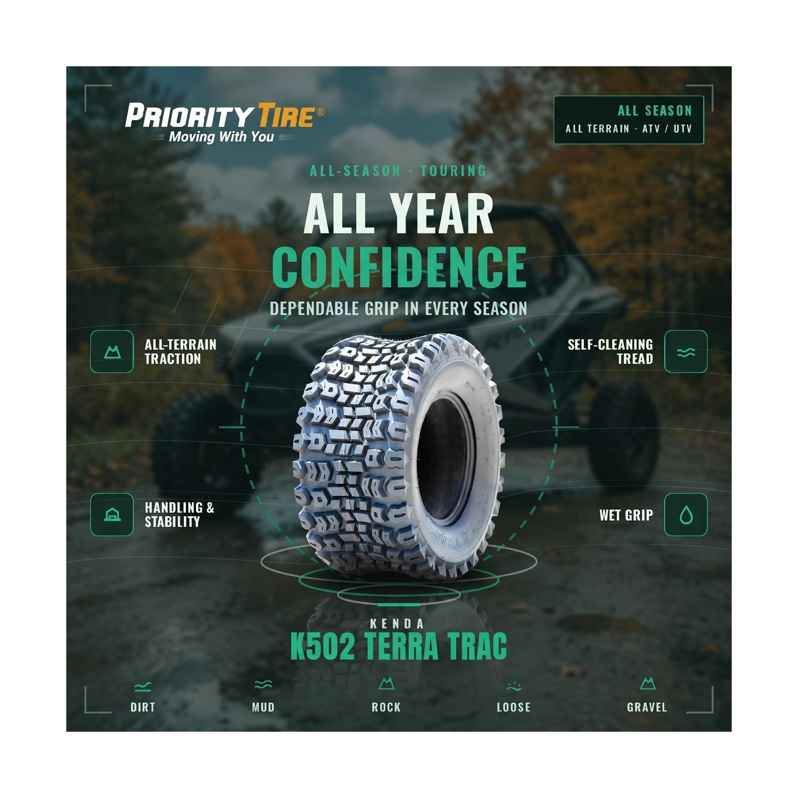 Kenda K502 Terra Trac A/T ATV UTV All-Terrain Off-Road Tire-20×10.00-8 20×10-…