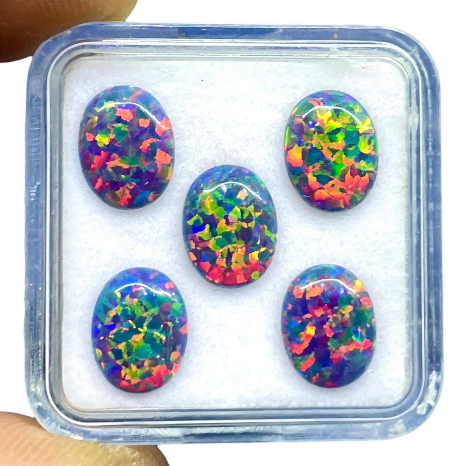 3 Pcs Australian Black Opal 9x7mm Oval Cabochon 5A Quality Lab Created Gemstones