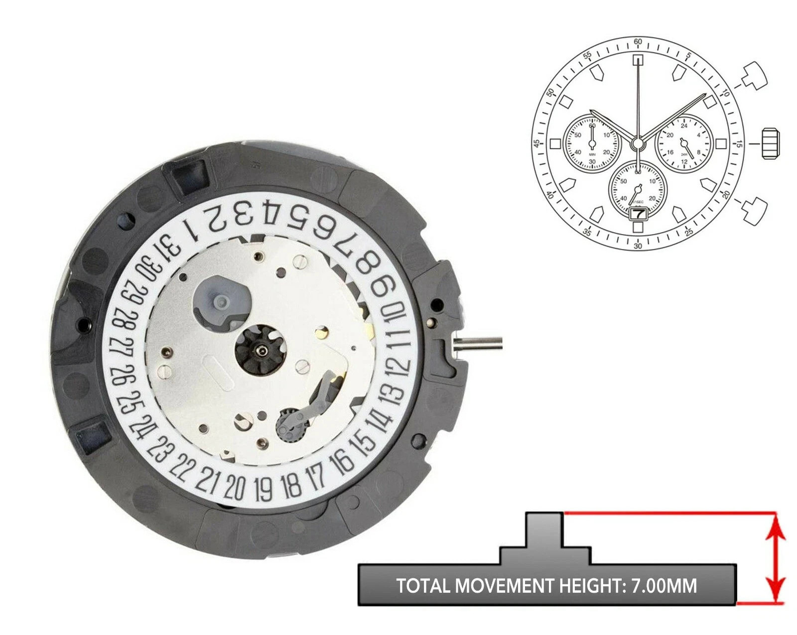 Miyota/Citizen 0S20 3 Hands Japan Quartz Movement Ht. 7.00MM (Various Dates)