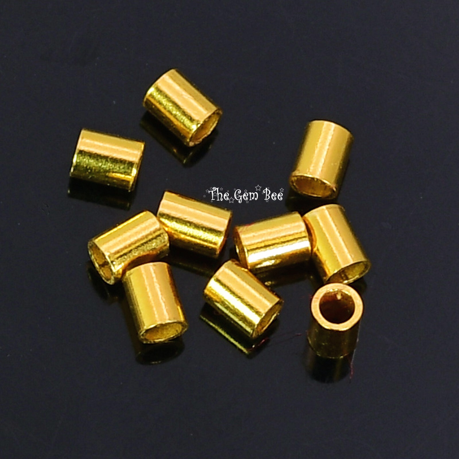 1.5MMx2MM 18k Solid Yellow Gold Crimp Tube Beads (10)