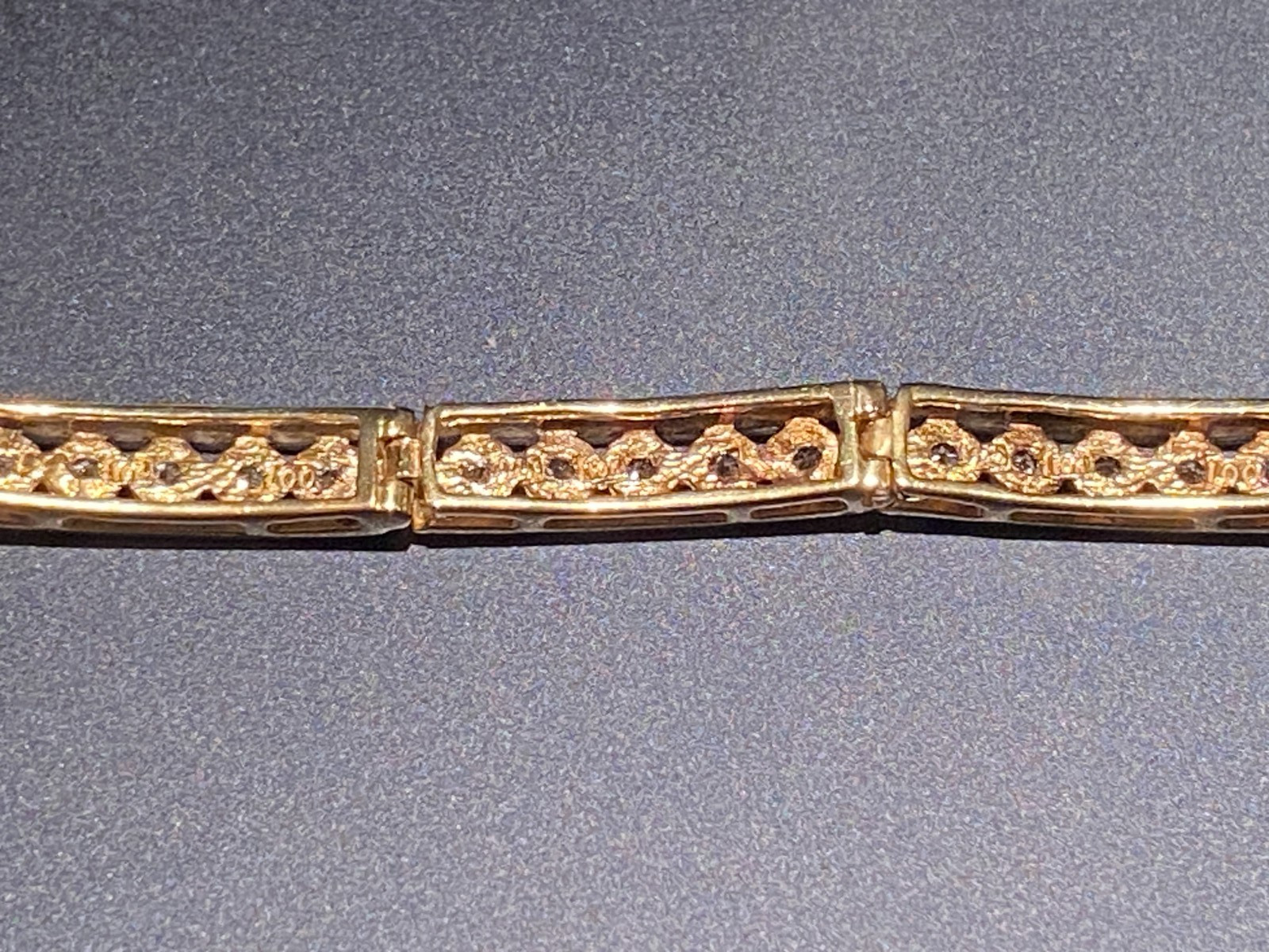 10k Yellow Gold & Diamond Station Link Bracelet Prong Set 4.5mm 7.5″ 8.45g
