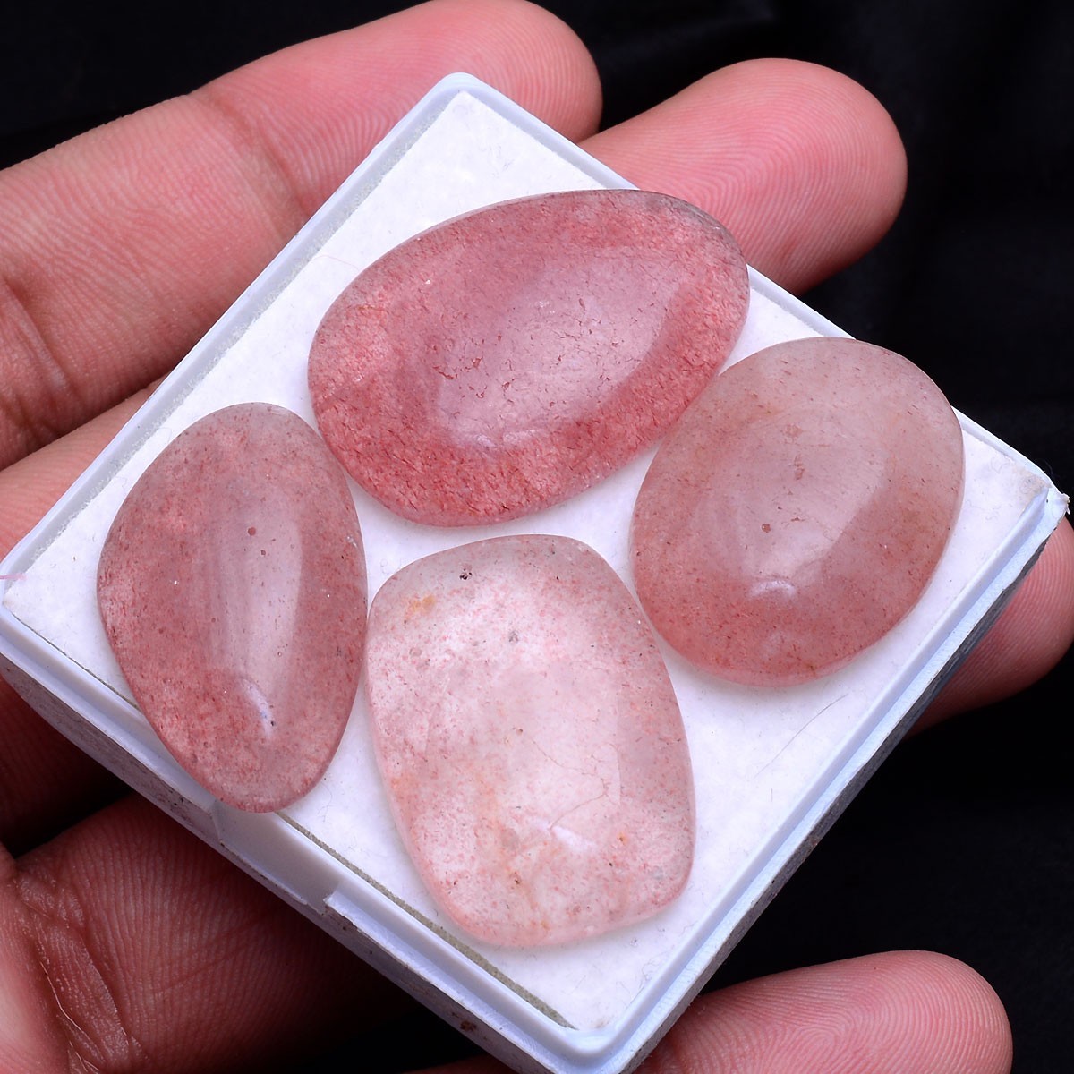 4 Pcs Natural Strawberry Quartz 25mm-29mm Cabochon Untreated Loose Gemstones Lot