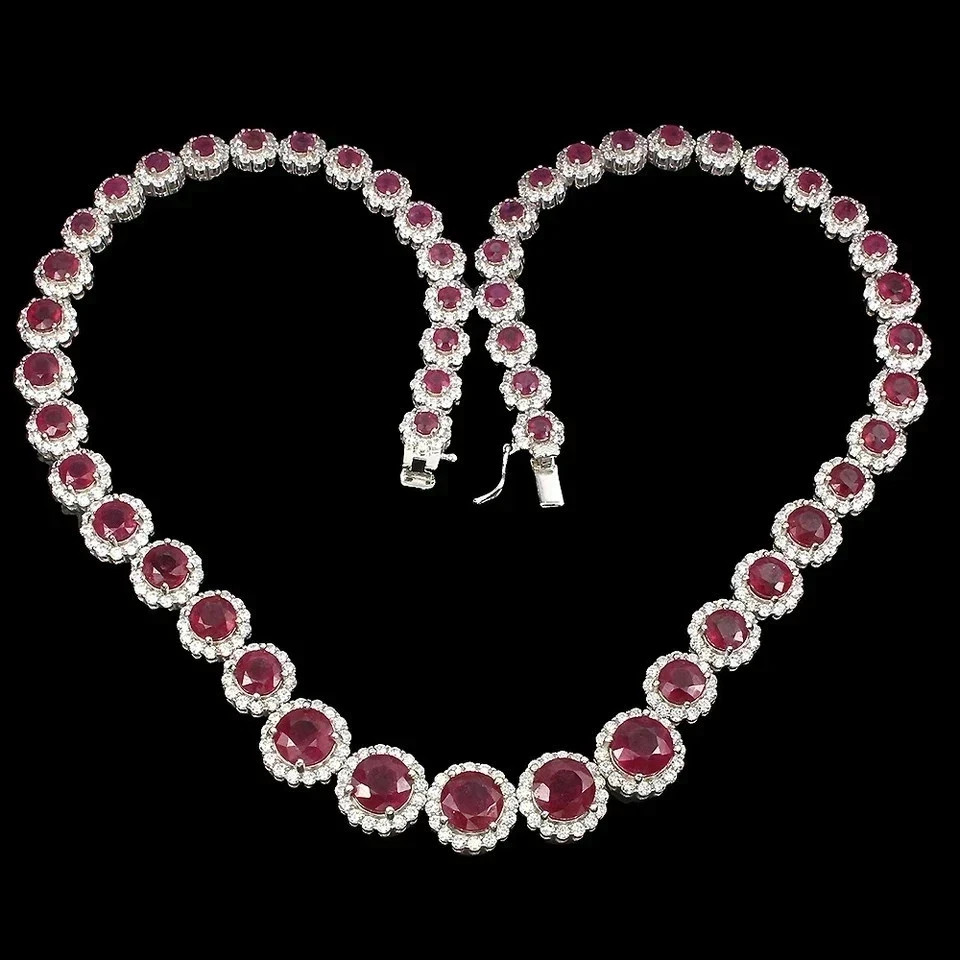 20TCW Round Cut Lab Created Ruby & Diamond Tennis Necklace 14K White Gold Plated