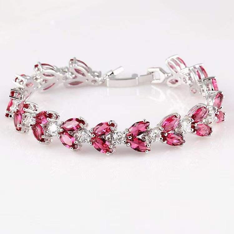 925 Sterling Silver Marquise Shape Emerald Wedding Tennis Bracelet For Women