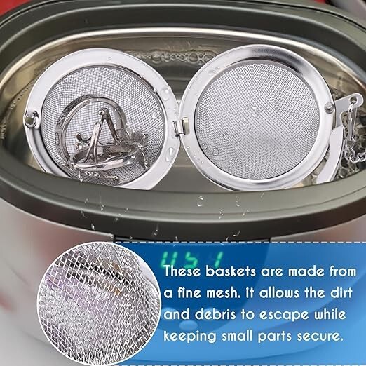 2pcs Ultrasonic Cleaner Baskets Fine Mesh Stainless Steel Parts Cleaning Basket