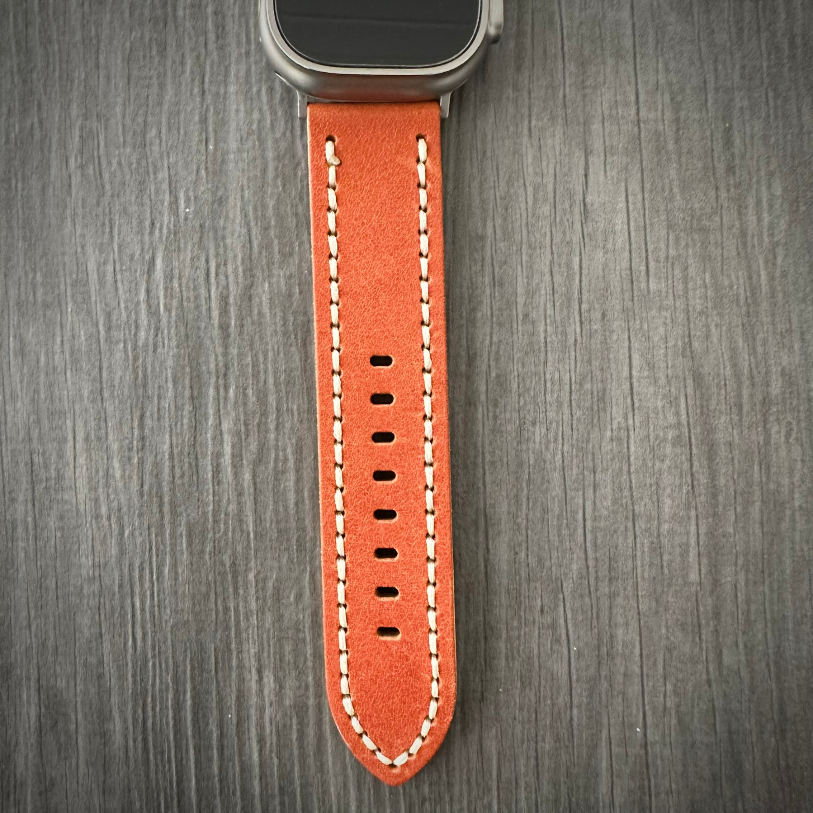 Vintage Orange Leather Watch Strap Band For Apple watch Ultra 1 2 49mm