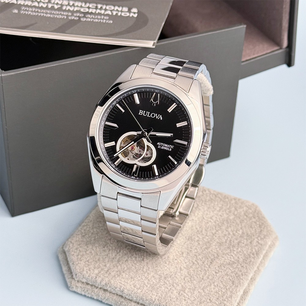 Men’s Bulova 96A270 Surveyor Black Dial Stainless Steel Automatic Watch 42mm