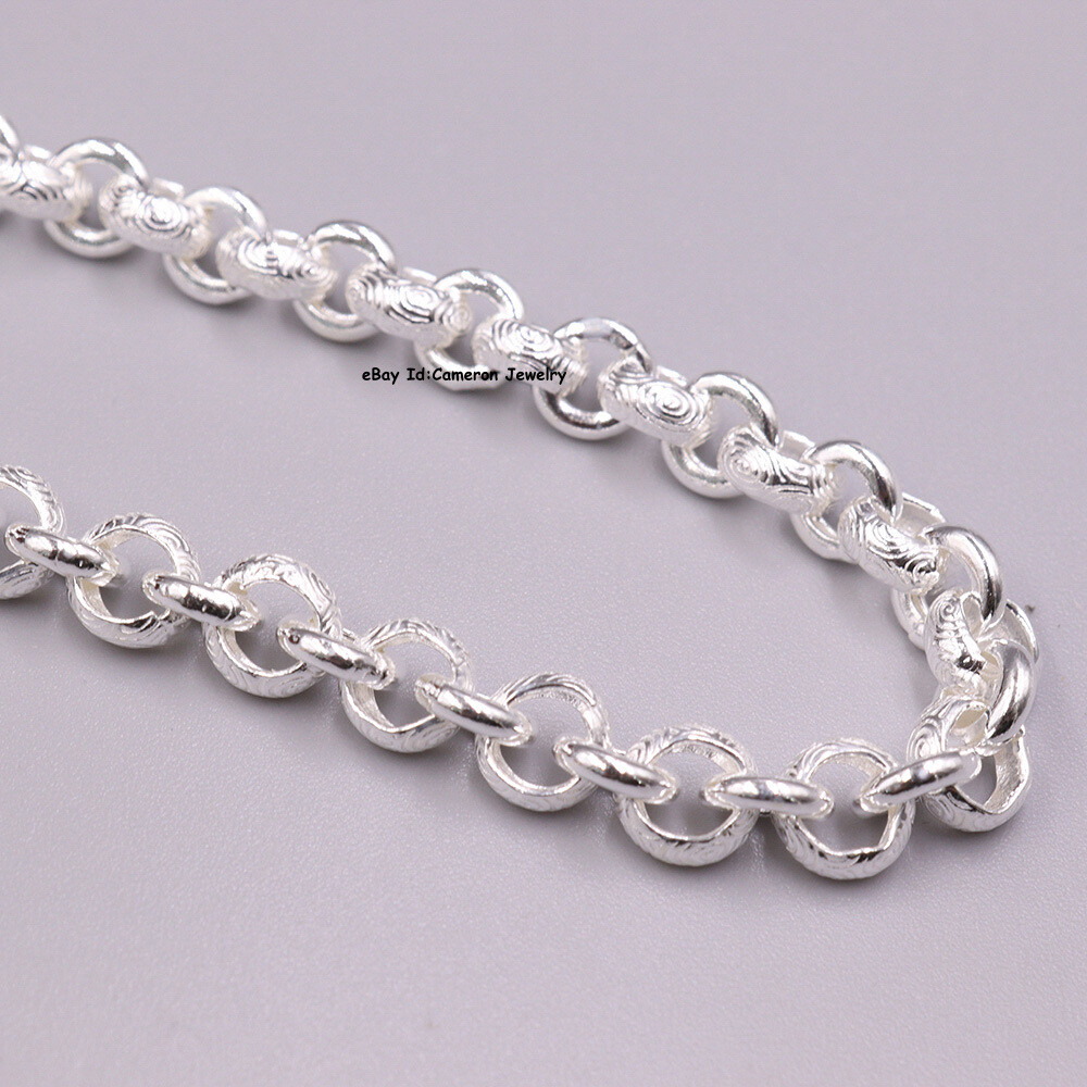 Pure S999 Fine Silver Chain 5mm Cloud Pattern Cable Link necklace 34-35g 19.6in