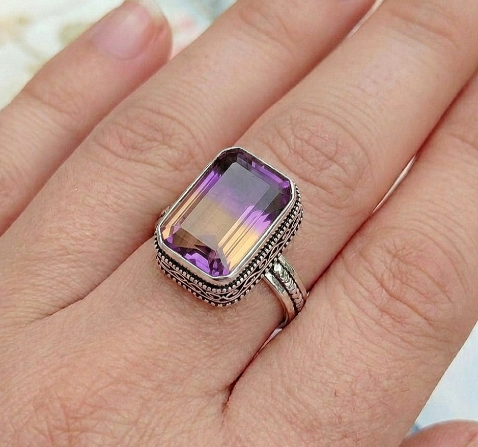 925 Sterling Silver Ring Ametrine Gemstone Ring Silver Statement Ring
