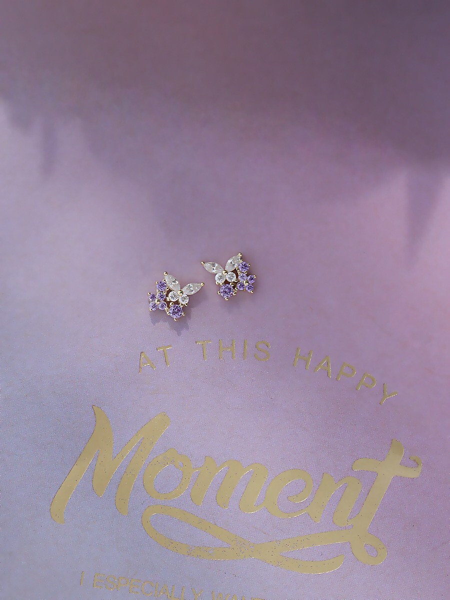 925 Sterling Silver Post Tiny Butterfly Purple CZ Stud Earrings 6mm Gift PE64