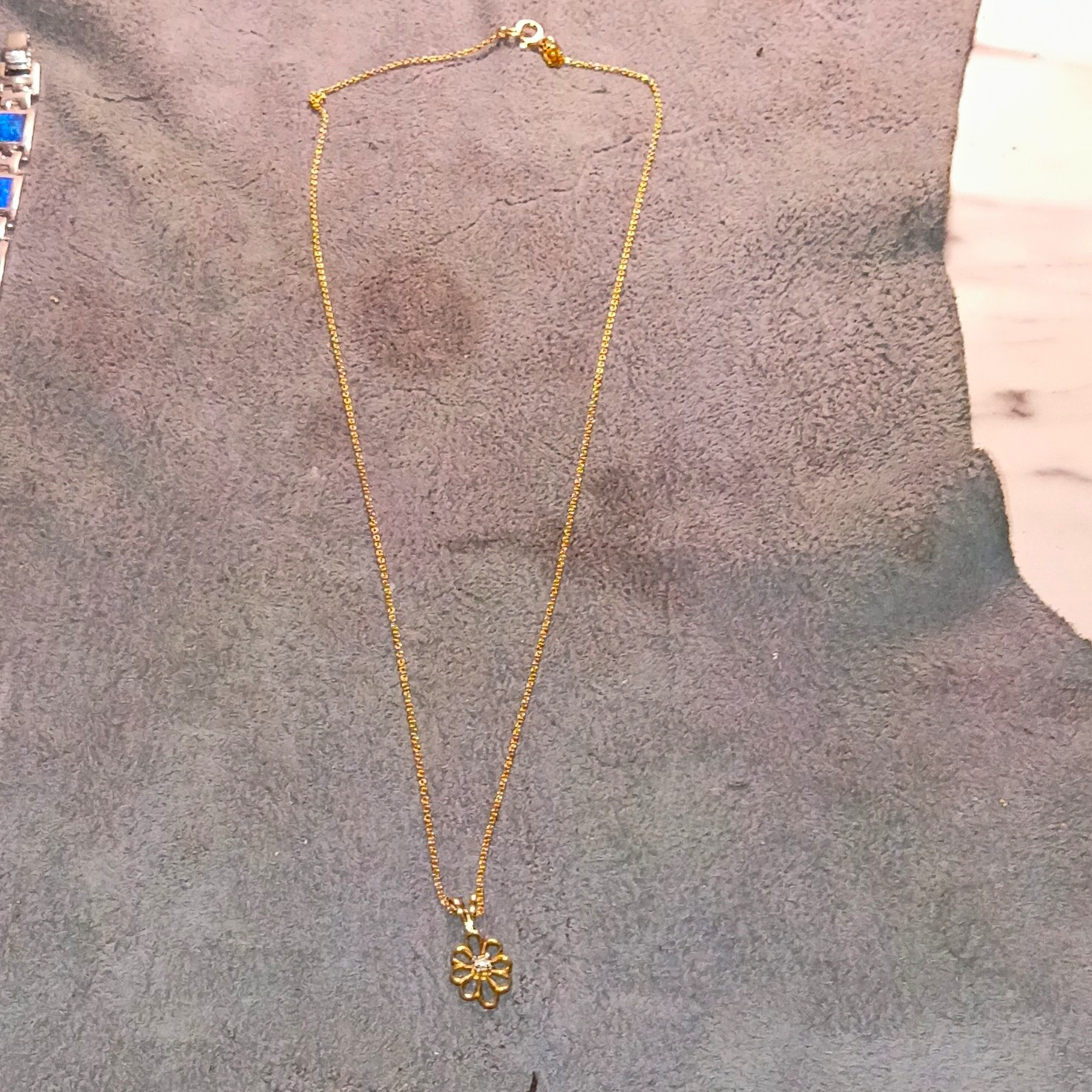 1/20th 14K Gold Tone Flower Charm Pendant Cable Chain Necklace Lobster