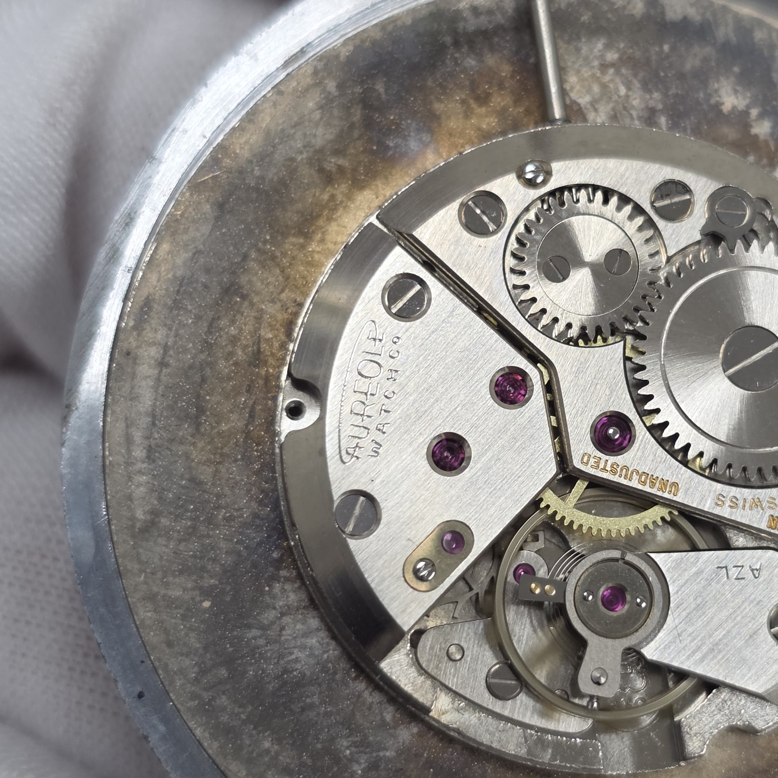 Vintage Aureole Pocket Watch Slim Silver Tone Auroflex Mechanical Wind Up Swiss