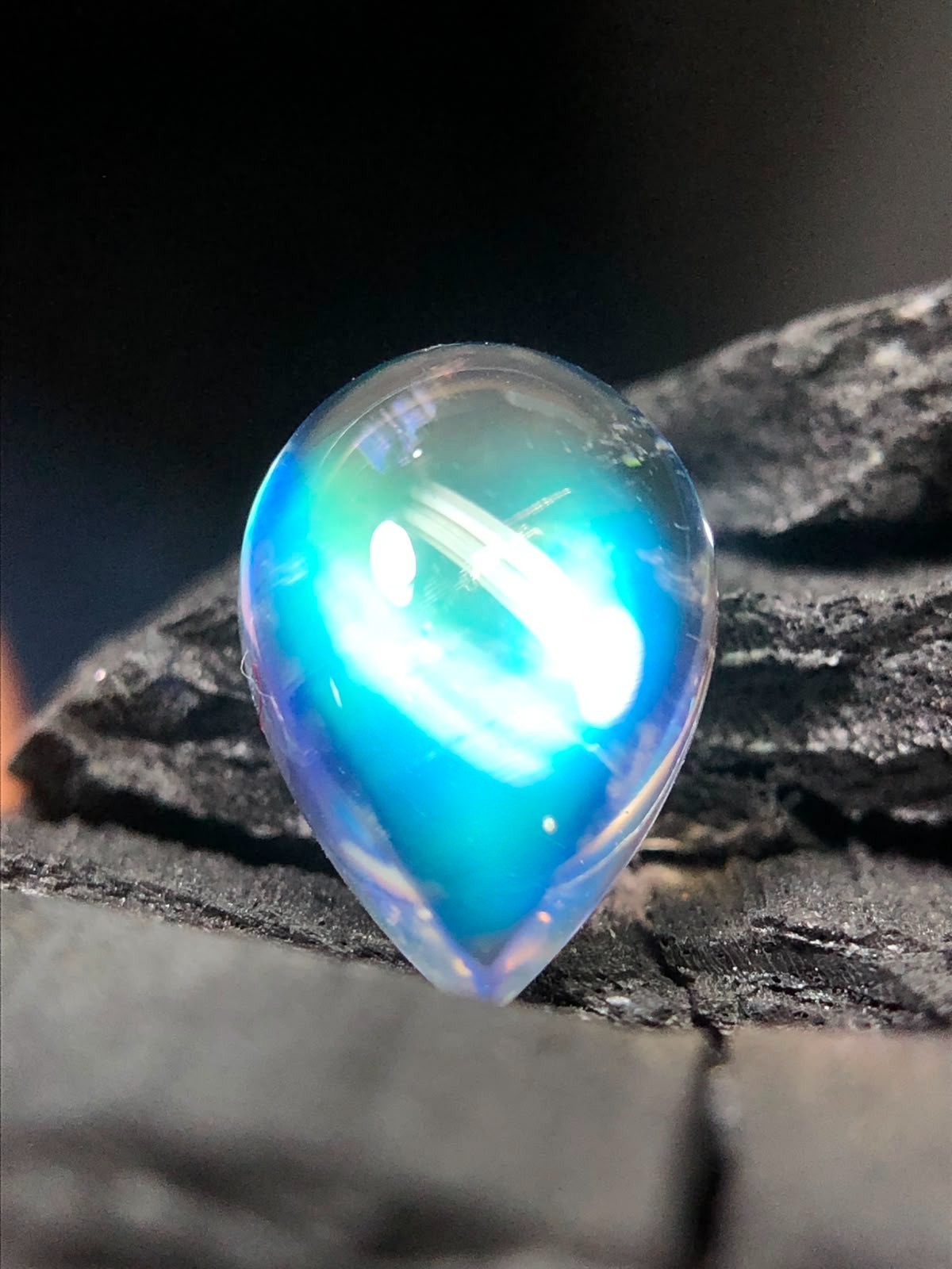 Natural Madagascar Moonstone 10×7 MM White Color With Blue Fire Pear Cabochon