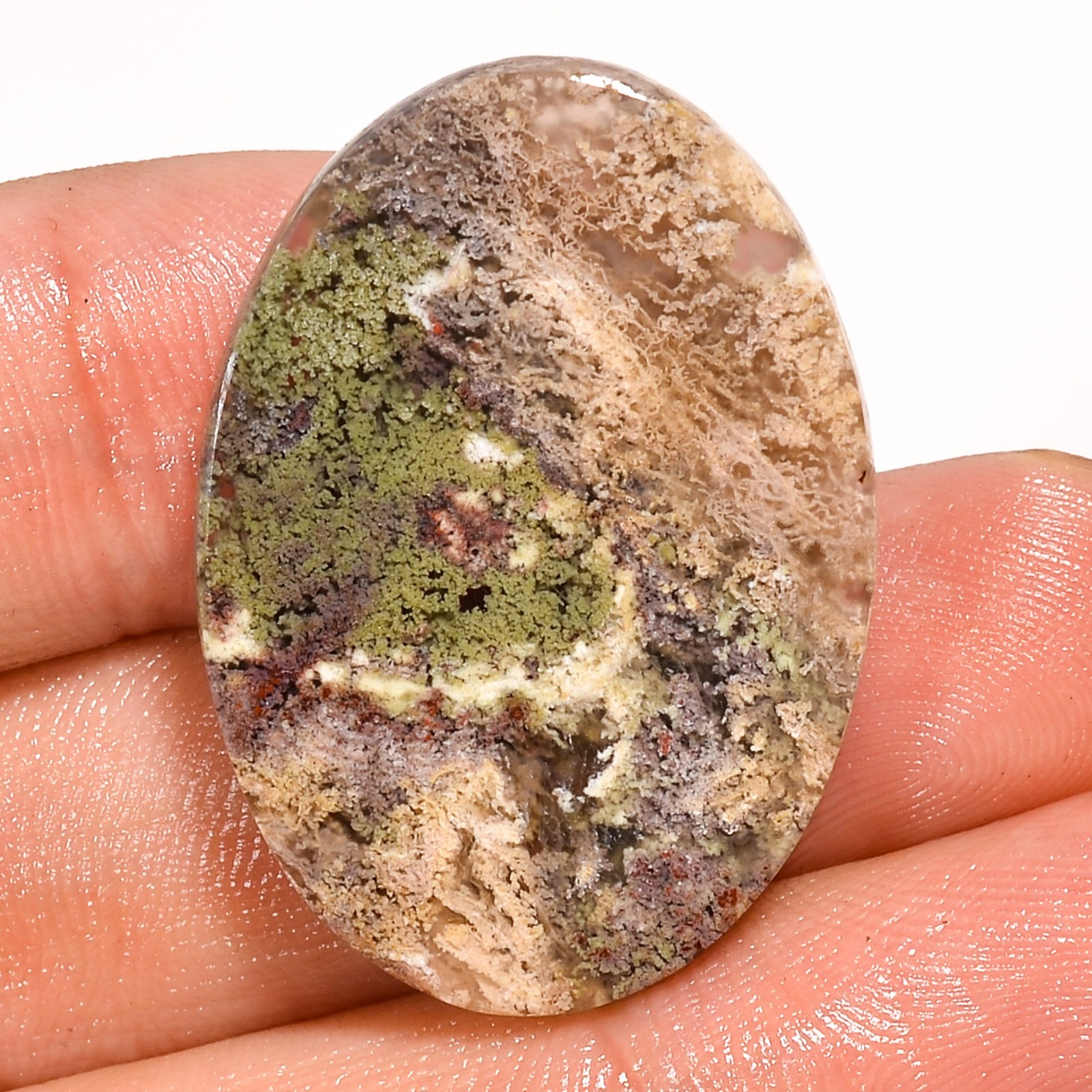 Natural indonesian Scenic Moss Agate Oval Cabocho 22X31X5mm High Quality 26.50ct