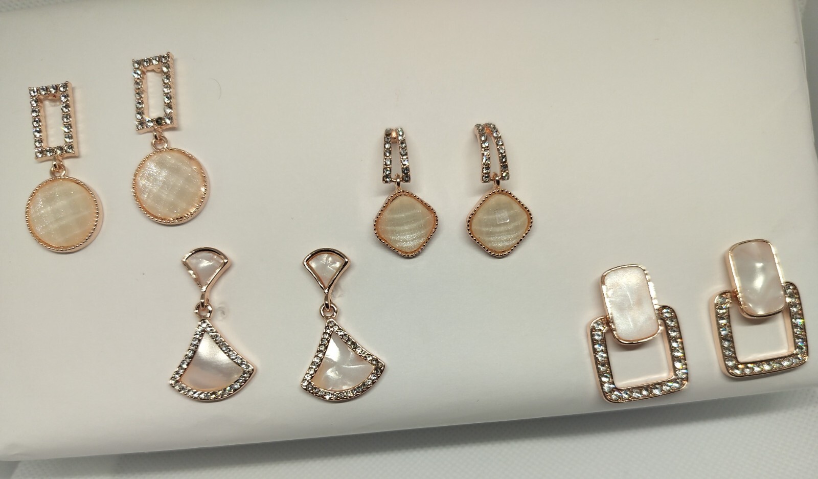 Rose Gold Plated Faux Rose Quartz and RhinestoneEarrings set of 4 Assorted Pairs