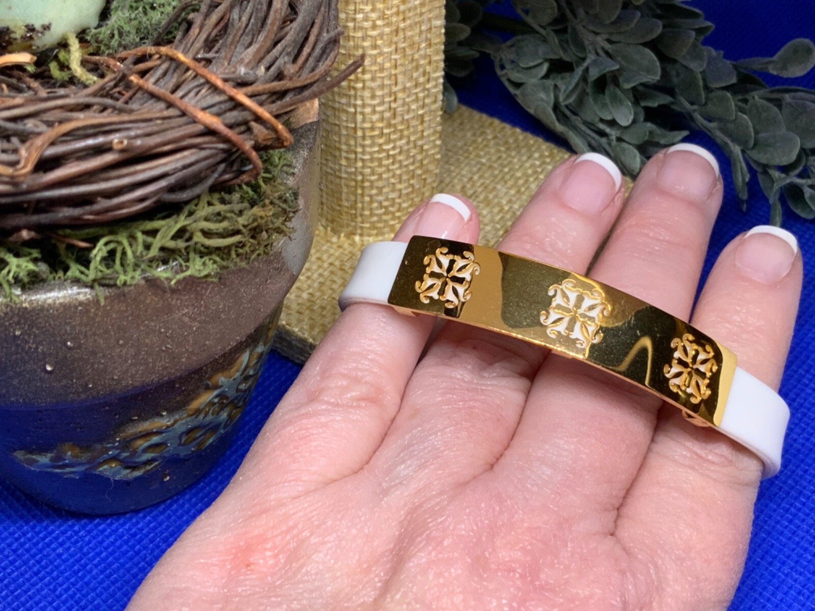Rustic Cuff set 3 bracelets white, yellow, & orange 🐣🐇 w/ gold logo WITH BAG!