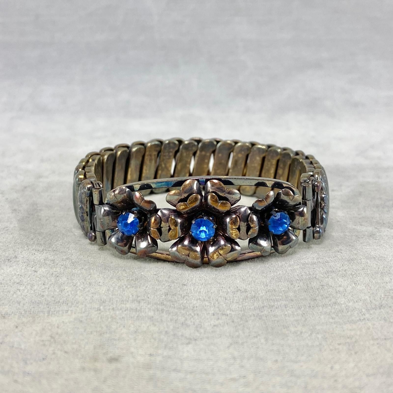 Vintage Sweetheart Bracelet Lustern GF on Sterling Silver & Blue Glass in box