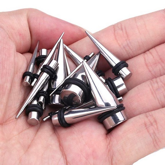 28PCS Ear Stretching Gauges Set Tapers Tunnels Plugs Kit 12G-00G Stainless Steel