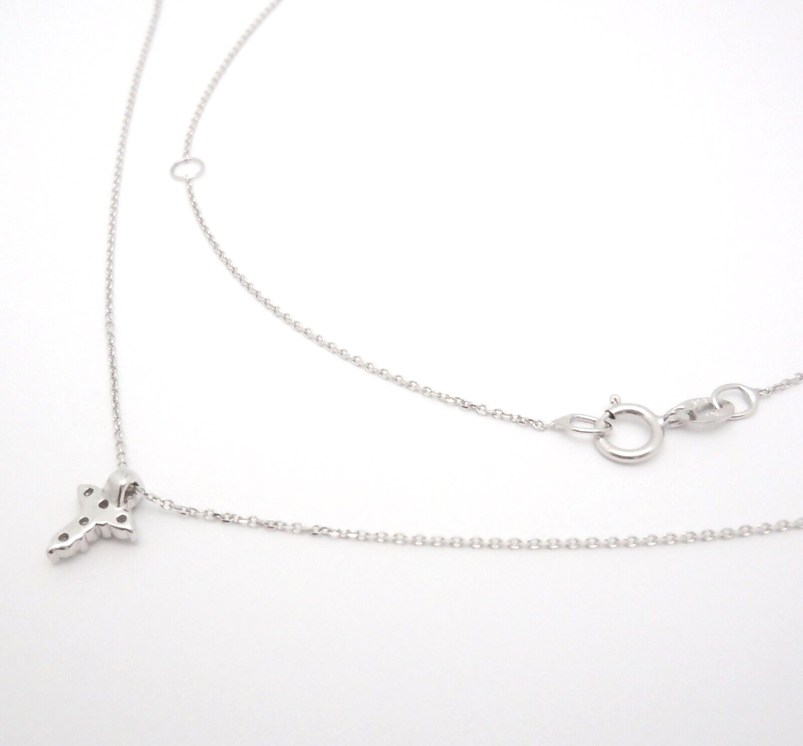 14K SOLID WHITE GOLD SMALL TINY NATURAL DIAMOND CROSS PENDANT NECKLACE VS2-SI1 H
