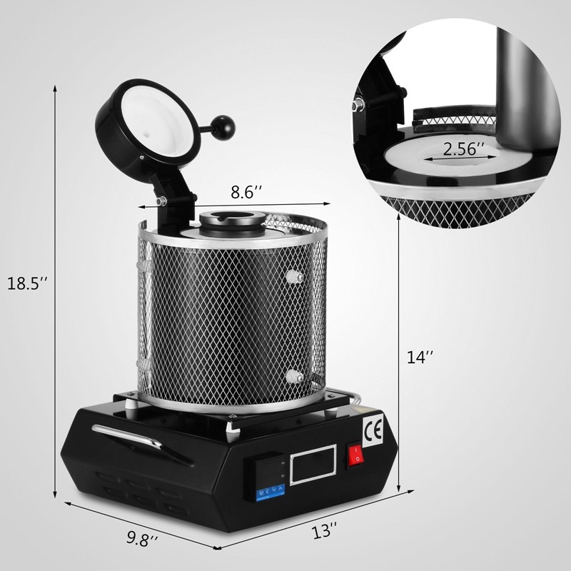 1600W Electric Melting Furnace Gold Silver Copper Smelter Graphite Crucible 220V