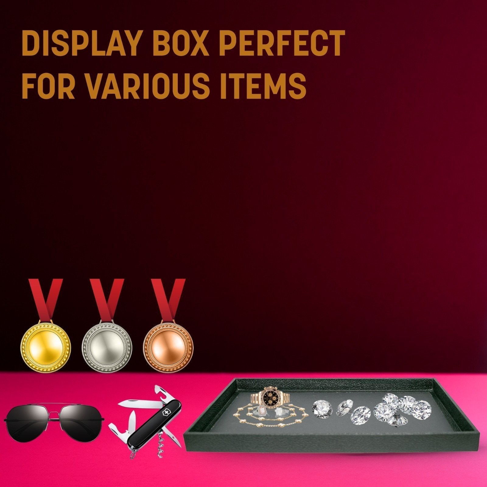 Novel Box Black Wood Jewelry Display Tray 14.75×8.25×1.15 Inches (No Lid)