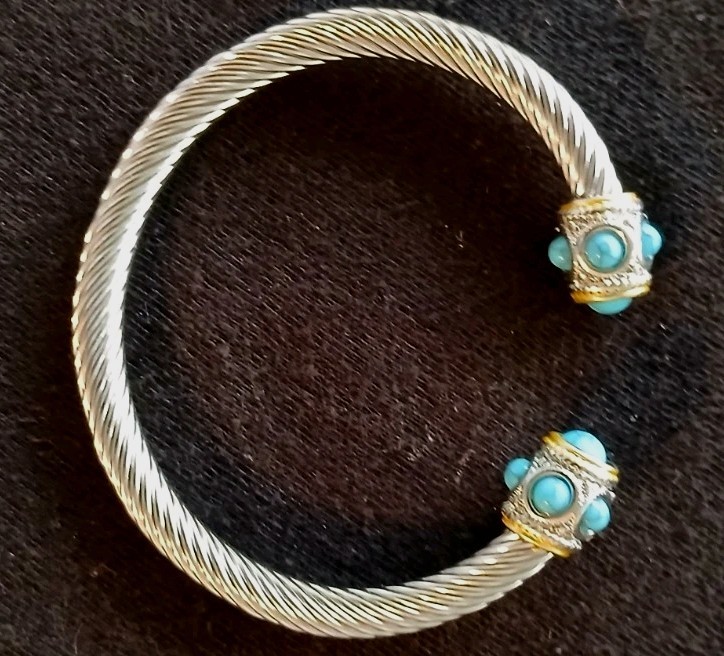 Stainless Steel Cable Wire Bangle with Natural Stone Turquoise
