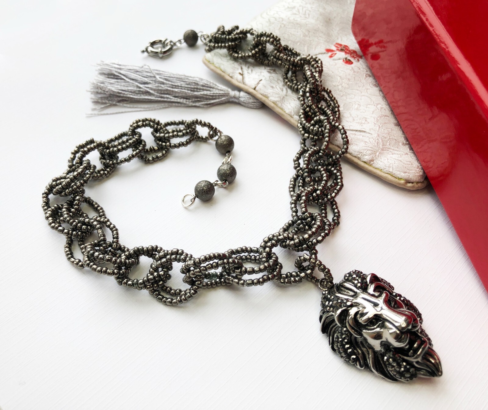 Lion head necklace large, extravagant eye catching necklace