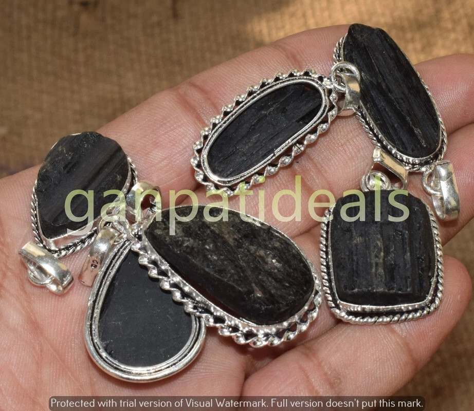 BlackTitanium Gemstone Ethnic Handmade 5pcs Lot 925 Silver Plated Jewelry
