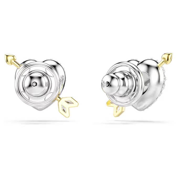 Idyllia Stud Earrings Heart With Arrow White Mixed Metal Finish New