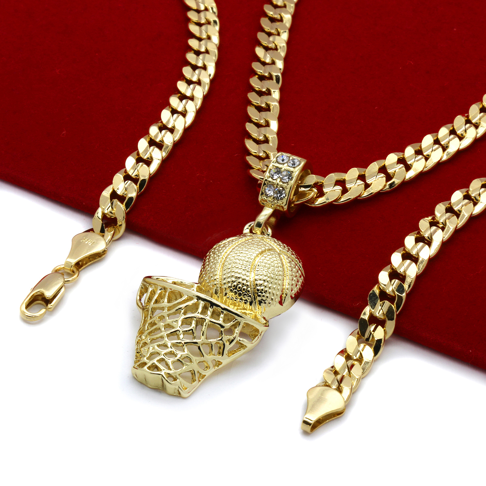Mens 14k Gold Plated Hip Hop Basketball “Plain” Pendant 6mm 24″ Cuban Chain