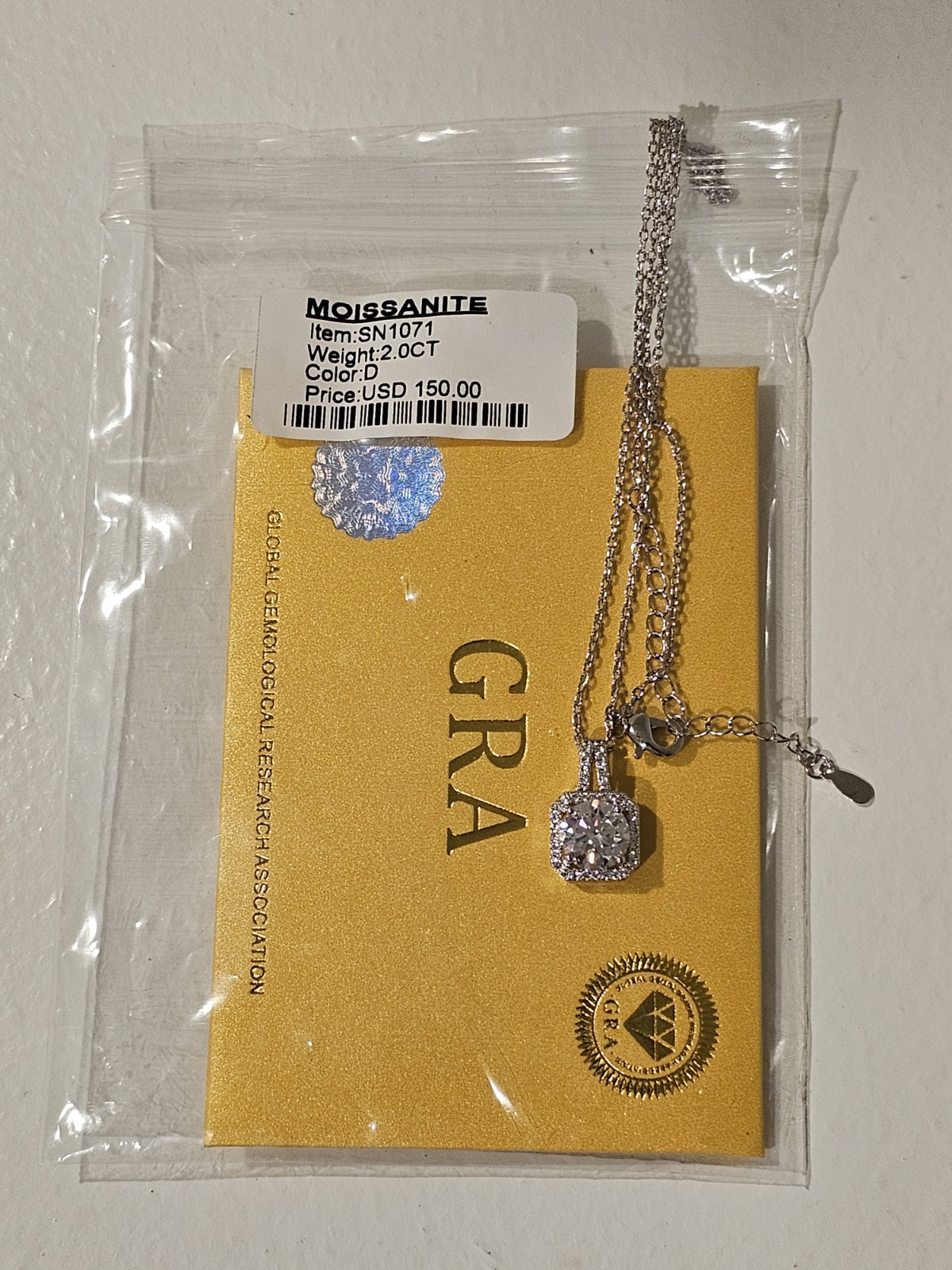 2 Carat Moissanite Solitaire Pendant White Gold Plated Over Brass