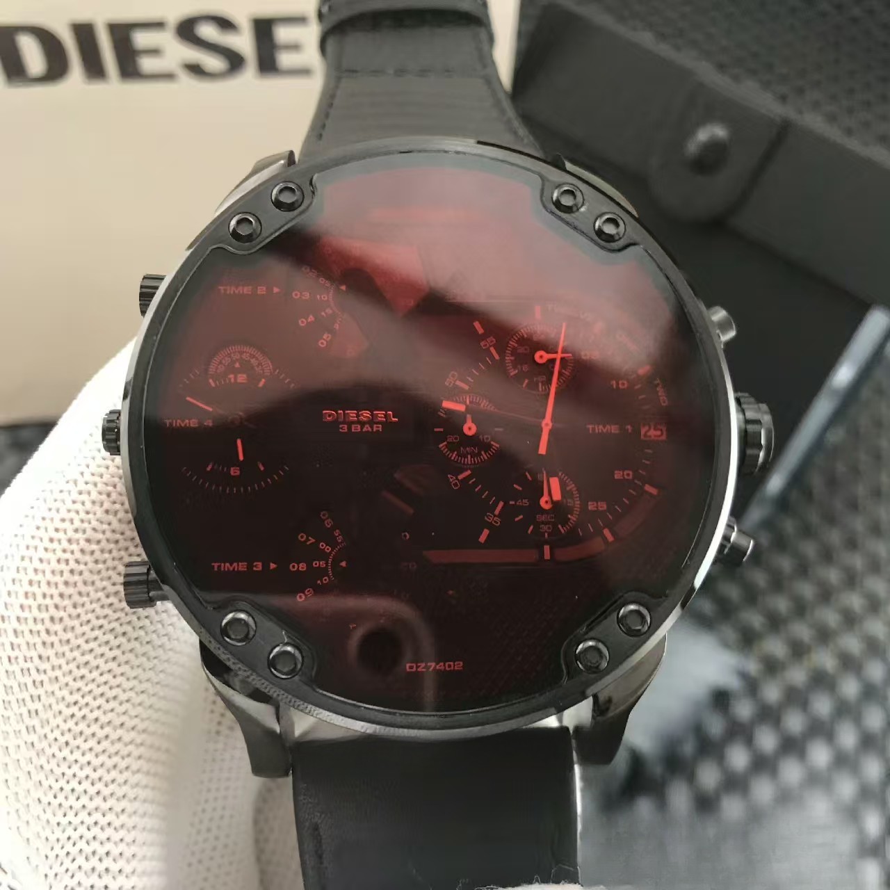 Brand new genuine DZ7402 Mr Daddy 2.0 Chronograph black leather watch 57mm