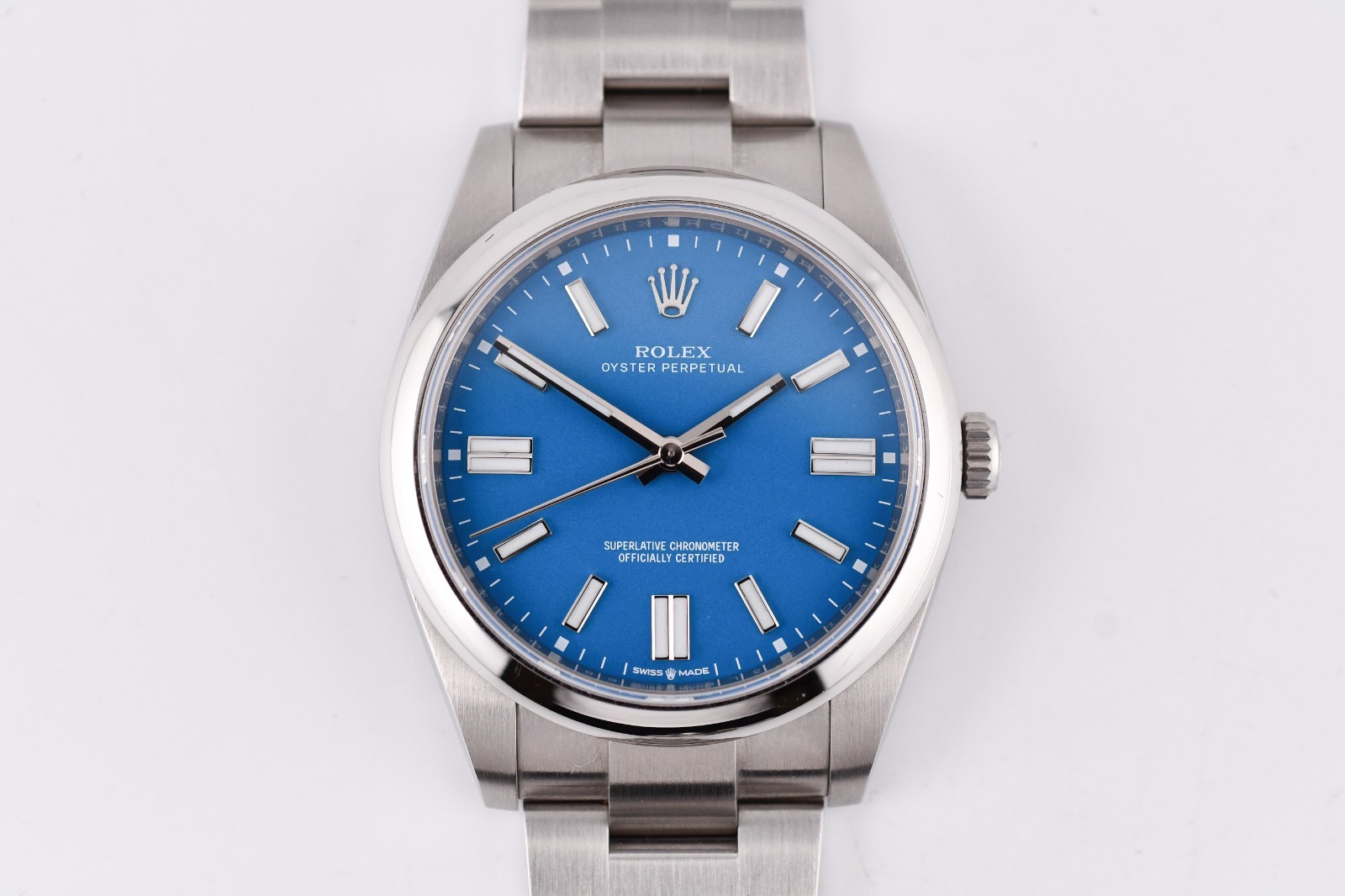 Rolex Oyster Perpetual 41mm Ref. 124300 Custom Blue Dial Box and Paper