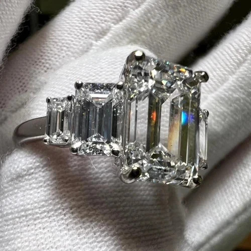 Timeless 4.50 Ct Emerald Cut Lab-Grown Diamond Engagement Ring in 14K White Gold