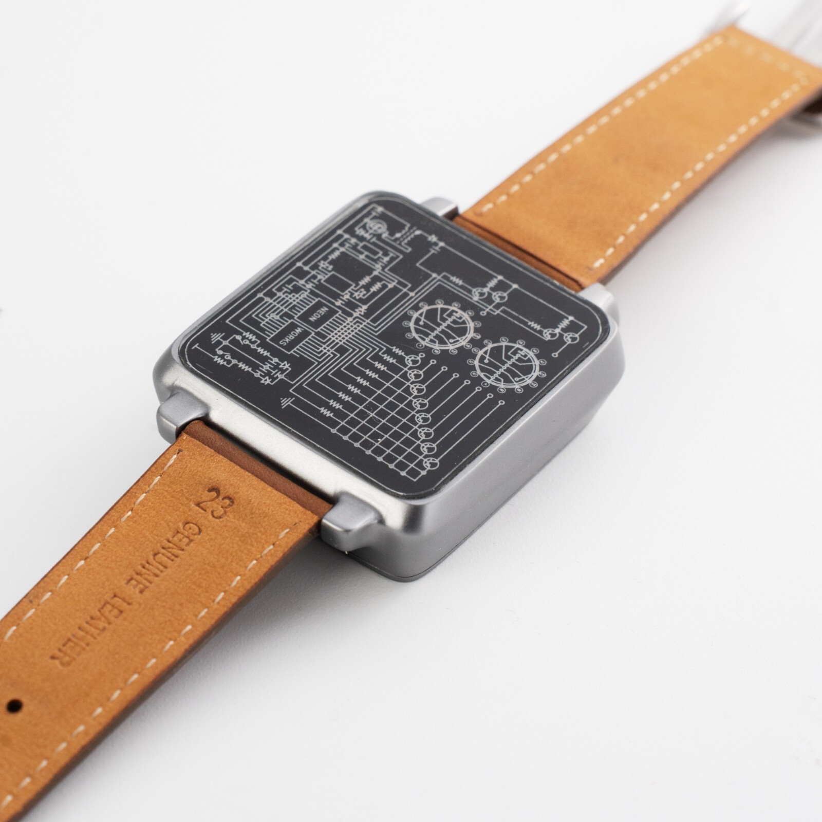 New NEONWORKS BTF NIXIE TUBE WATCH Retro Timer WristUp Aluminum Brown Straps v.
