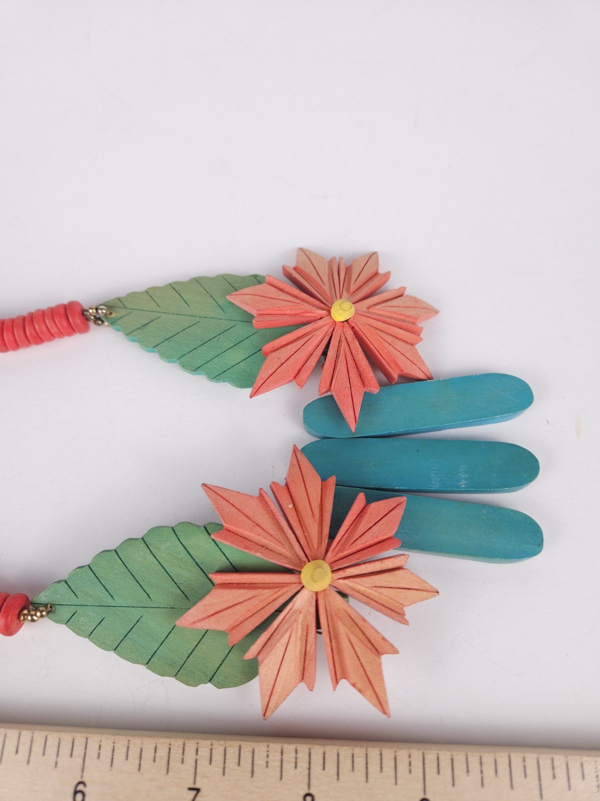 Colorful Dyed Wooden Flower Leaf Statement Beaded Necklace
