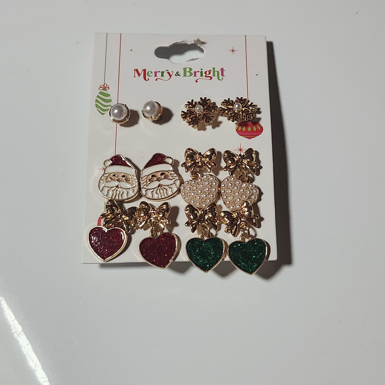 Christmas, Holiday, Santa, Snowflake, Earrings Set Hearts, Bows, Red, Green Cute