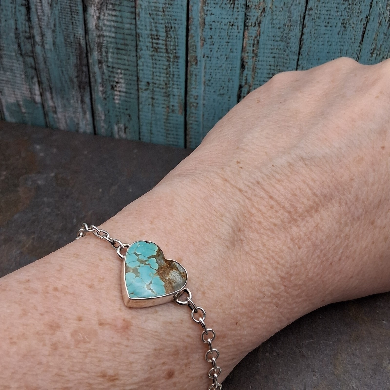 Number 8 Turquoise Bracelet Heart Sterling Silver Adjustable 5-7 Southwestern
