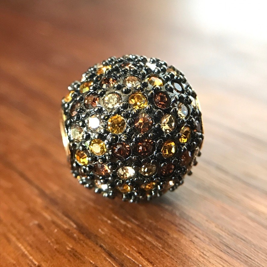 Crystal black and brown tone multi-color bead/round slide pendant