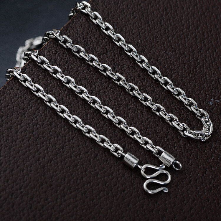 Real 925 Sterling Silver Chain Necklace Women Men Solid 4mm Cable Link Necklace