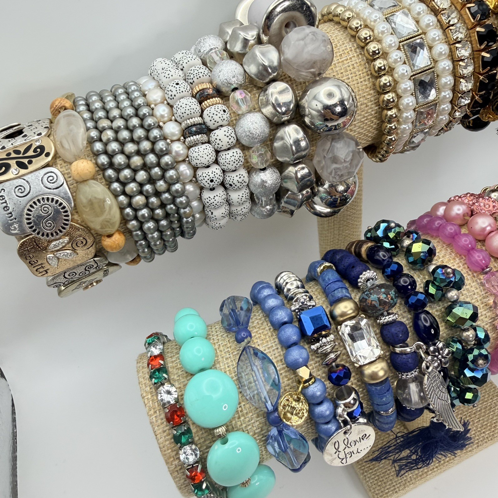 Vintage To Now Stretch Bracelets Mixed Beaded Glass Rhinestone Boho Bundle