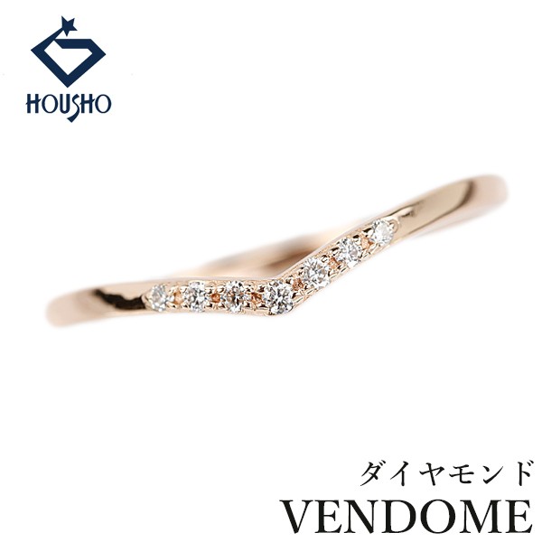 VENDOME AOYAMA diamond ring K10 Pink Gold V-shaped thin delicate Used 908527