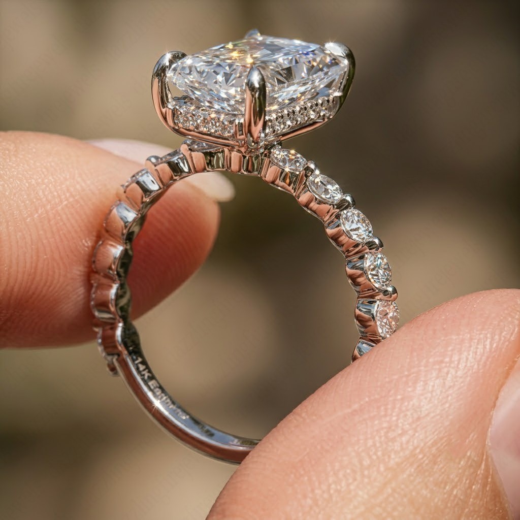 IGI 2.0Ct Radiant Cut E VVS2 Lab Grown Diamond Engagement Ring in 14K White Gold