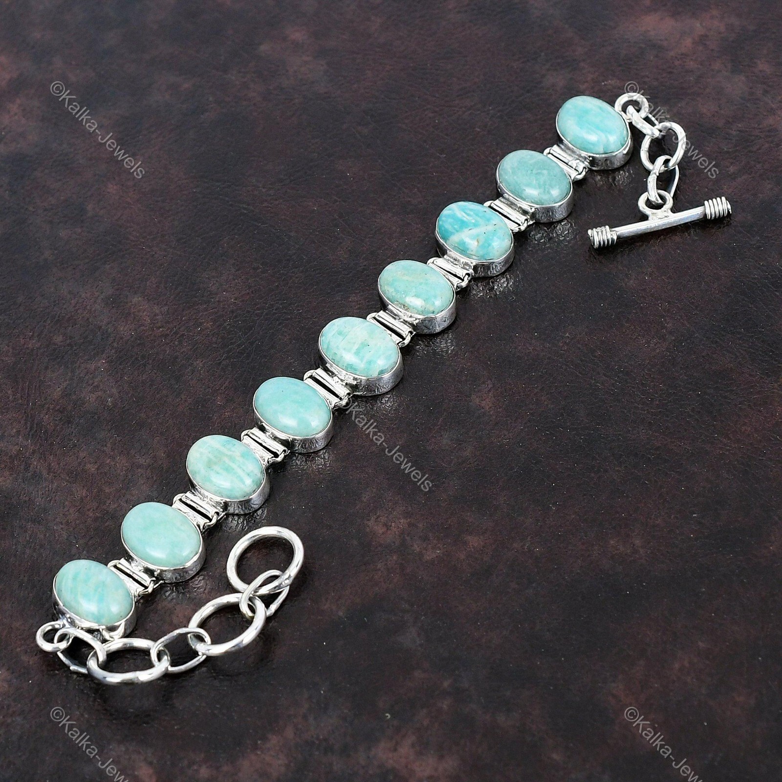 Gift For Women Chain Adjustable Bracelet 925 Silver Natural Amazonite Gemstone