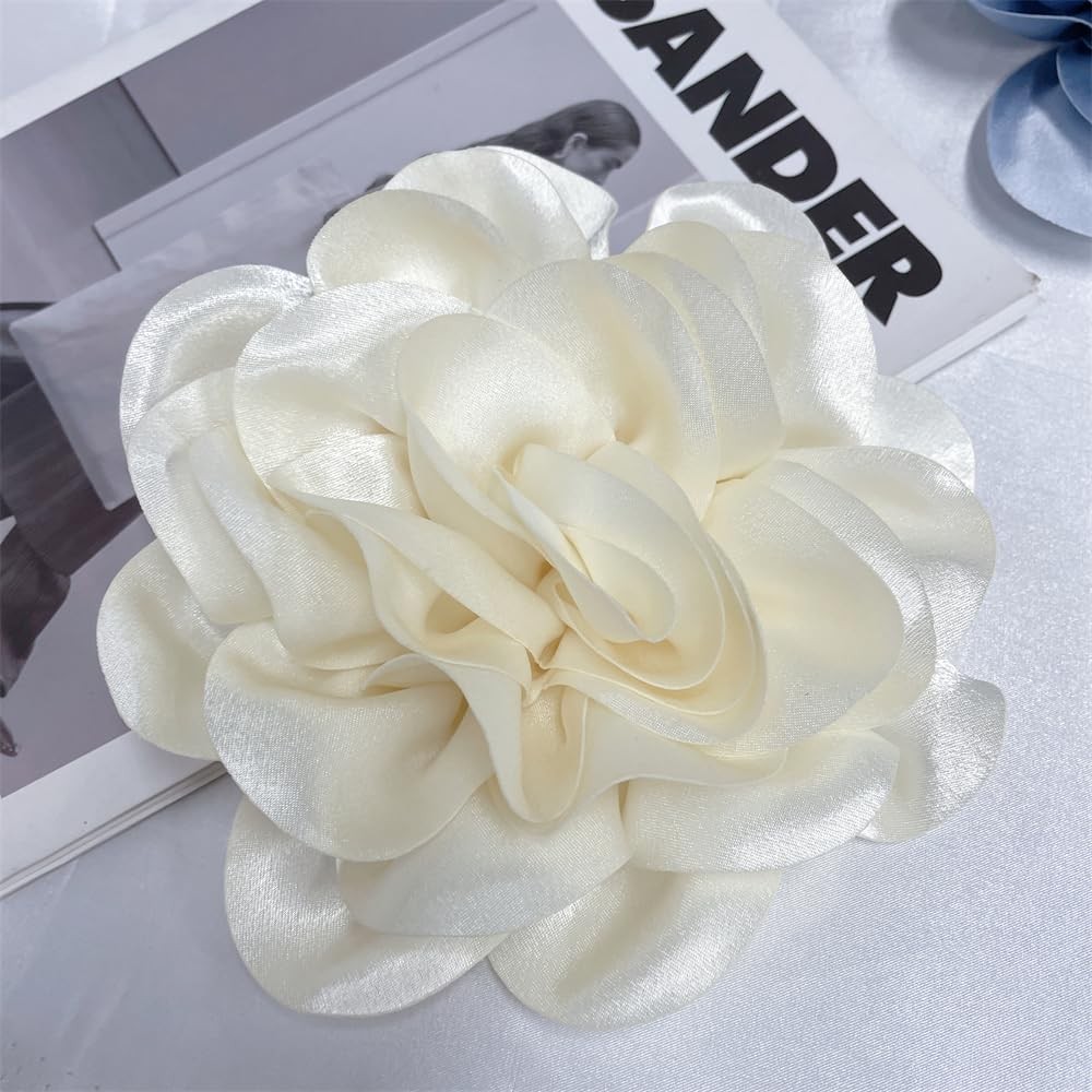 Satin Fabric Rose Flower Extra Large Big Brooches Lapel Pins Silk Camellia Ov…