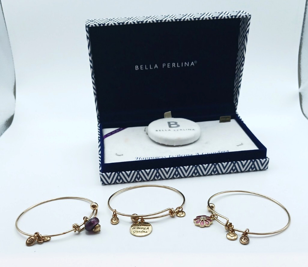 Bella Perlina “Happiness Is Being A Grandma” 3 Bangle Charm Braclets