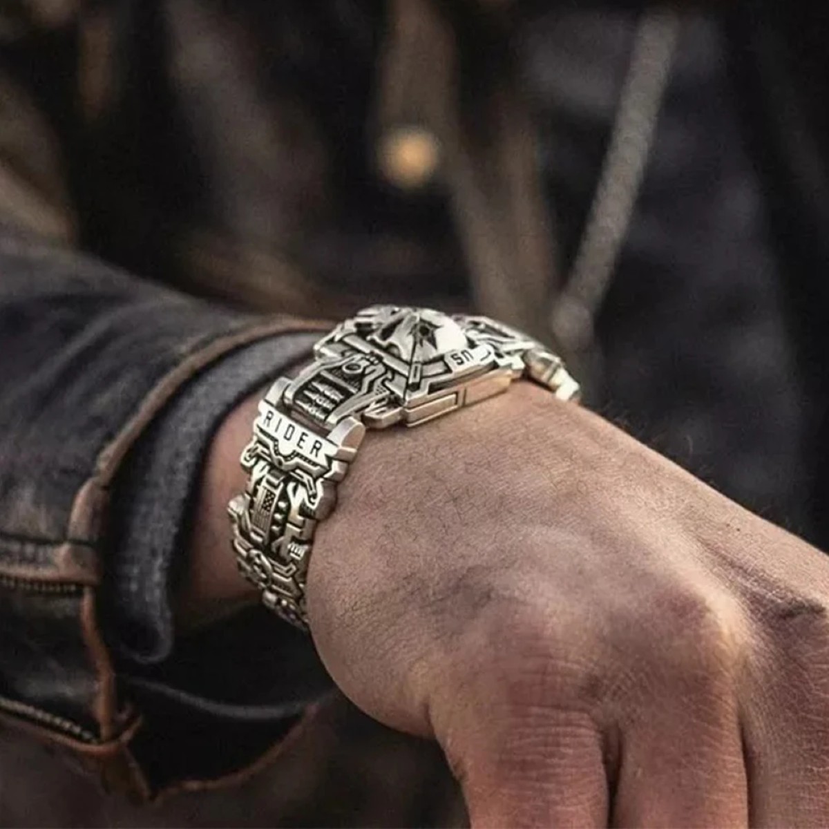 Heavy Metal Rider Bracelet, Intricate Skull Design, US Street Motorcycle Jewelry