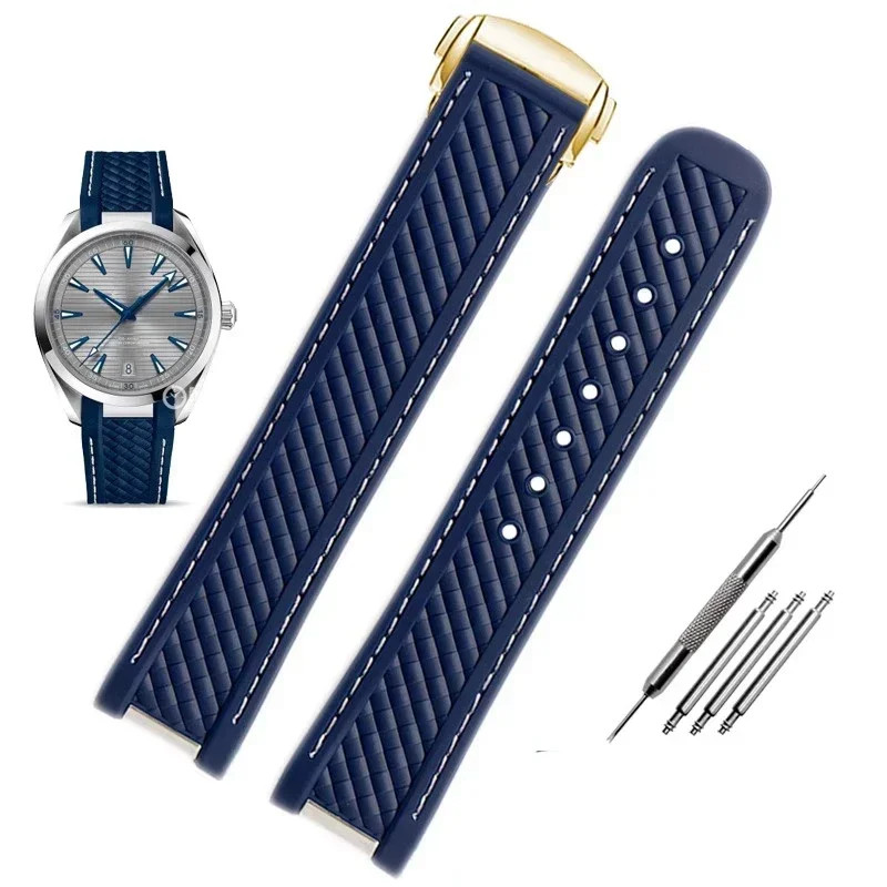 Rubber Strap for Omega Seamaster Aqua Terra 300 20mm – Blue Steel Buckle