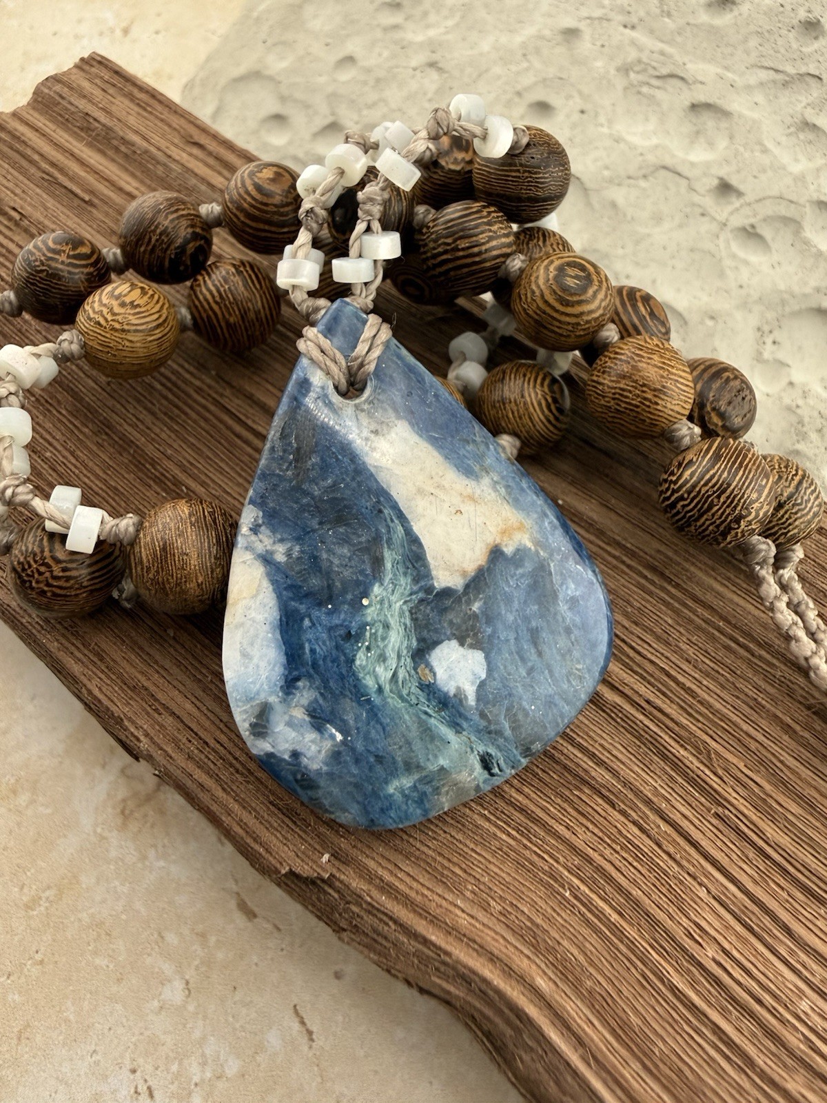 Amazing Blue Green White Kyanite Pendant Necklace Abalone Crystal USA Artisan